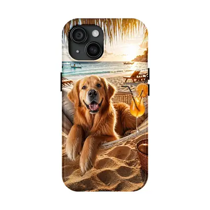 Golden Retriever Relaxing Beach Hammock Sunset