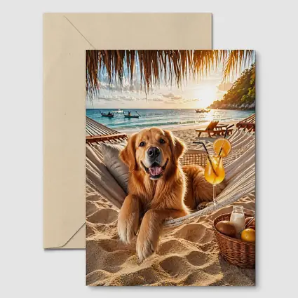 Golden Retriever Relaxing Beach Hammock Sunset