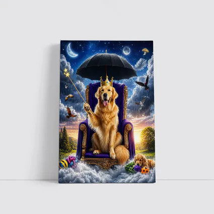 Golden Retriever Royal Throne Magical Sky Fantasy
