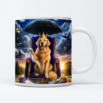 Golden Retriever Royal Throne Magical Sky Fantasy