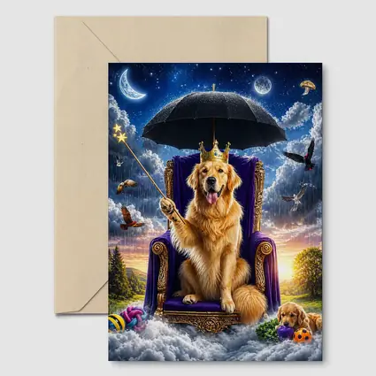 Golden Retriever Royal Throne Magical Sky Fantasy