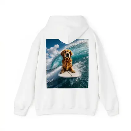 Golden Retriever Surfing Ocean Wave Blue Sky