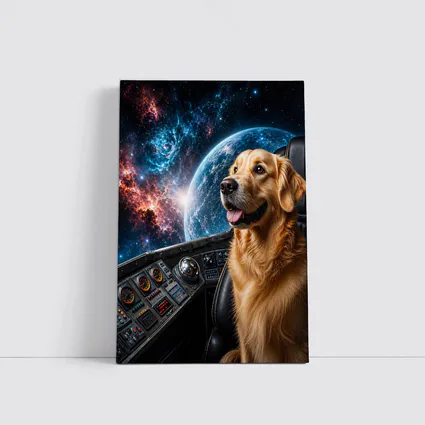 Golden Retriever Pilot Cockpit Space Galaxy