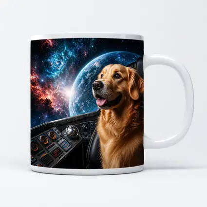 Golden Retriever Pilot Cockpit Space Galaxy