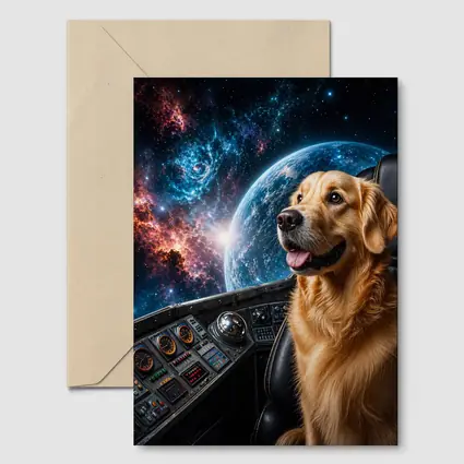 Golden Retriever Pilot Cockpit Space Galaxy
