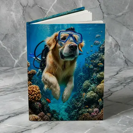 Golden Retriever Scuba Diving Coral Reef