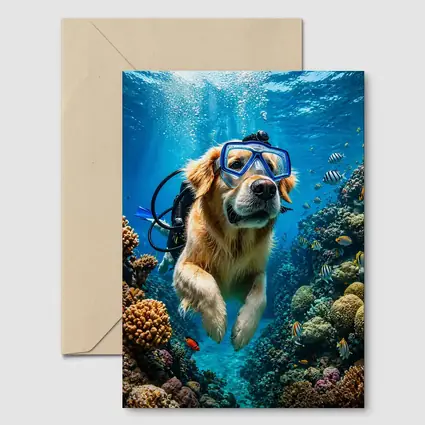 Golden Retriever Scuba Diving Coral Reef