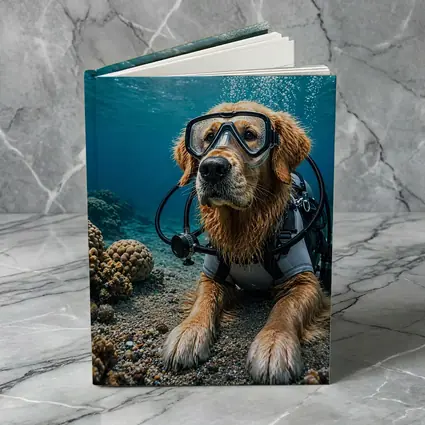 Golden Retriever Scuba Diver Underwater Coral Scene