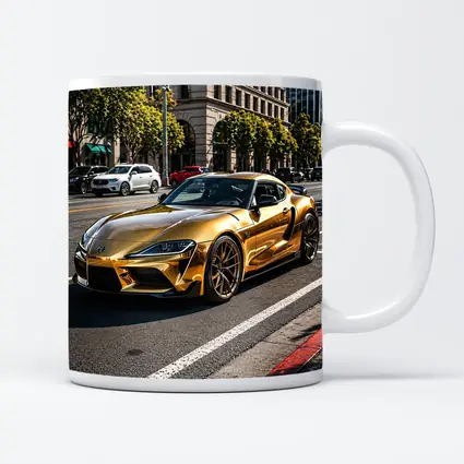 Gold Toyota Supra City Street Urban Setting