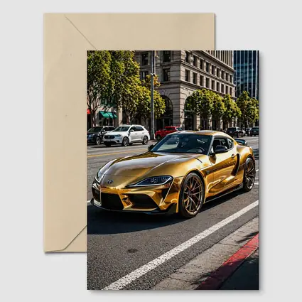 Gold Toyota Supra City Street Urban Setting