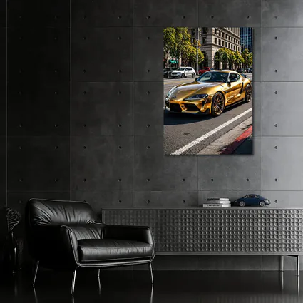 Gold Toyota Supra City Street Urban Setting