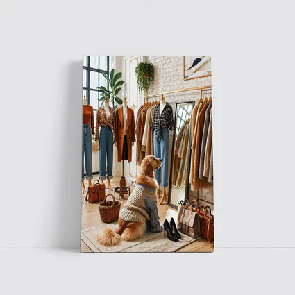 Golden Retriever Dog in Fashion Boutique