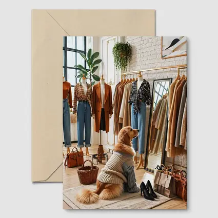 Golden Retriever Dog in Fashion Boutique