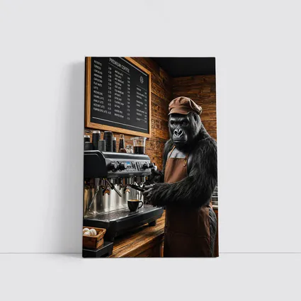 Gorilla Barista Making Coffee In Cafe