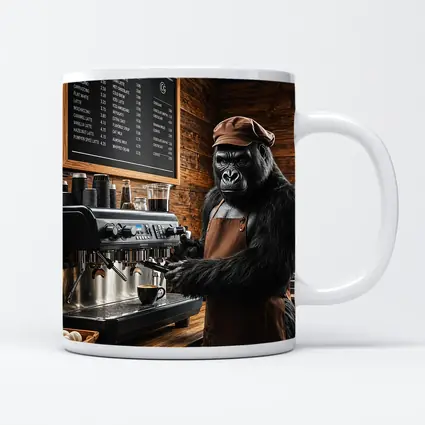 Gorilla Barista Making Coffee In Cafe