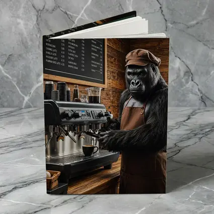 Gorilla Barista Making Coffee In Cafe