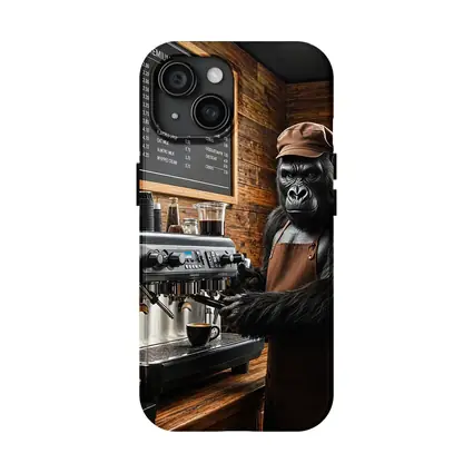 Gorilla Barista Making Coffee In Cafe