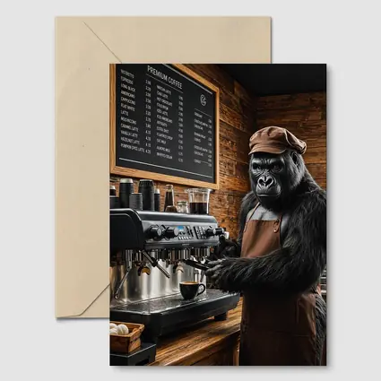 Gorilla Barista Making Coffee In Cafe