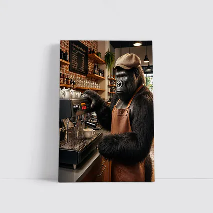 Gorilla Barista Making Espresso Coffee Shop