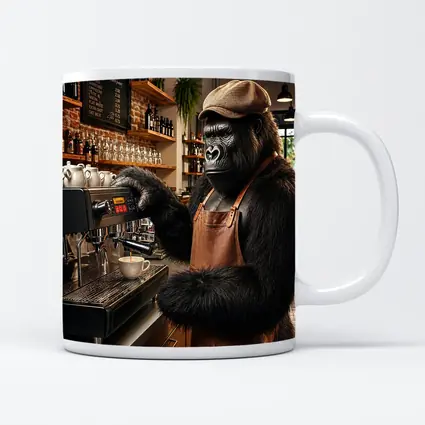 Gorilla Barista Making Espresso Coffee Shop