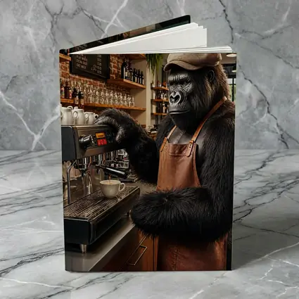 Gorilla Barista Making Espresso Coffee Shop
