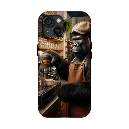 Gorilla Barista Making Espresso Coffee Shop