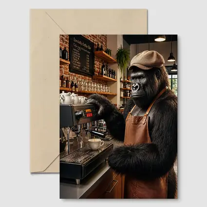 Gorilla Barista Making Espresso Coffee Shop