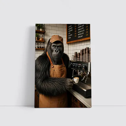 Gorilla Barista Serving Espresso In Cafe