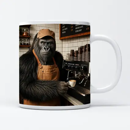 Gorilla Barista Serving Espresso In Cafe