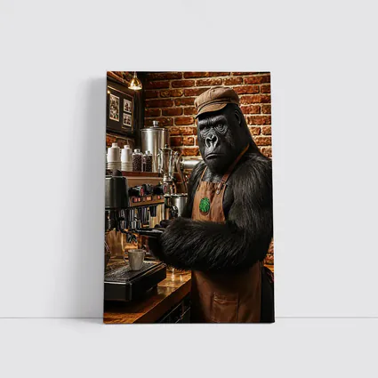 Gorilla Barista Working Espresso Machine Brick Cafe