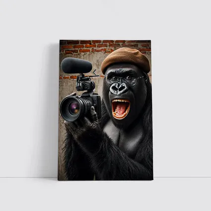 Gorilla Filmmaker With Camera Brick Wall