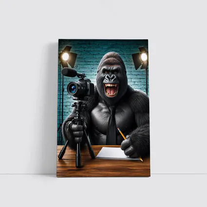 Gorilla Blogger Writing at Studio Desk