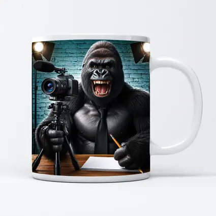 Gorilla Blogger Writing at Studio Desk