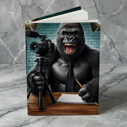 Gorilla Blogger Writing at Studio Desk