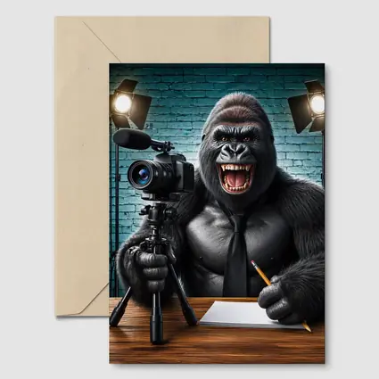 Gorilla Blogger Writing at Studio Desk