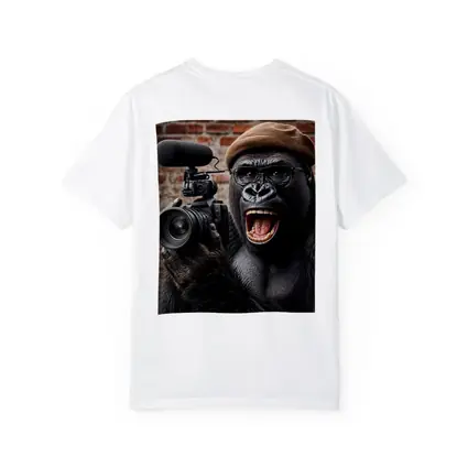 Gorilla Filmmaker With Camera Brick Background