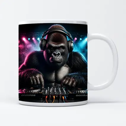 Gorilla DJ Spinning Decks Neon Club