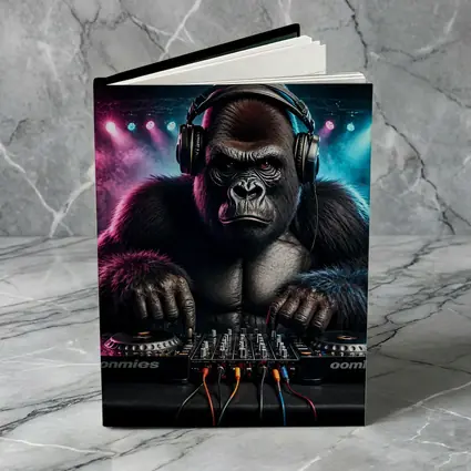 Gorilla DJ Spinning Decks Neon Club