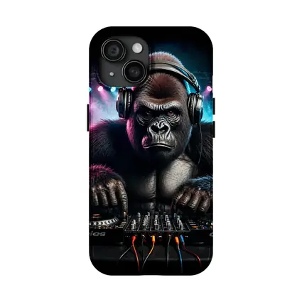 Gorilla DJ Spinning Decks Neon Club