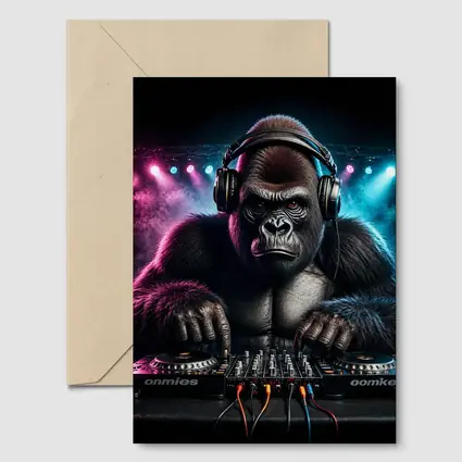 Gorilla DJ Spinning Decks Neon Club