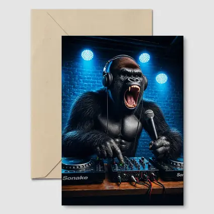Gorilla DJ Roaring At Neon Club Stage