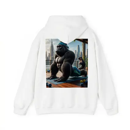 Gorilla Doing Yoga City Skyline Background