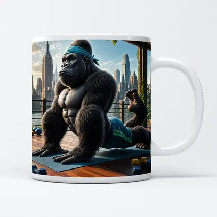 Gorilla Doing Yoga City Skyline Background
