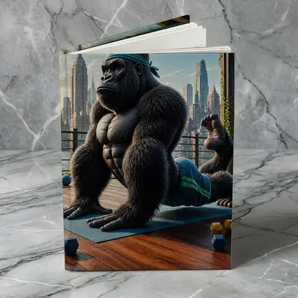 Gorilla Doing Yoga City Skyline Background