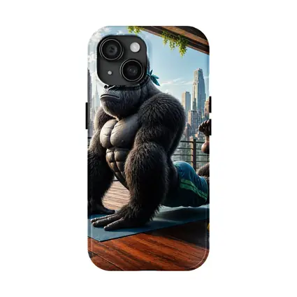 Gorilla Doing Yoga City Skyline Background