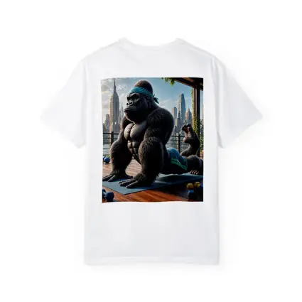 Gorilla Doing Yoga City Skyline Background