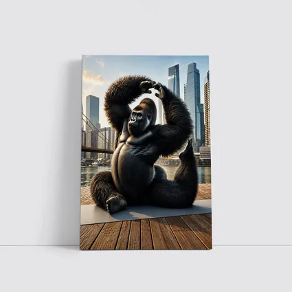 Gorilla Doing Yoga City Skyline