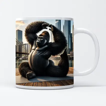 Gorilla Doing Yoga City Skyline