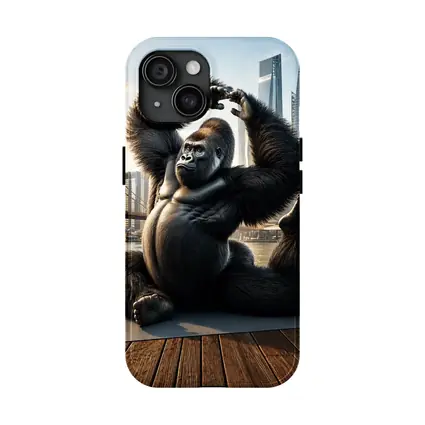 Gorilla Doing Yoga City Skyline