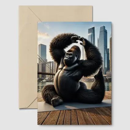 Gorilla Doing Yoga City Skyline